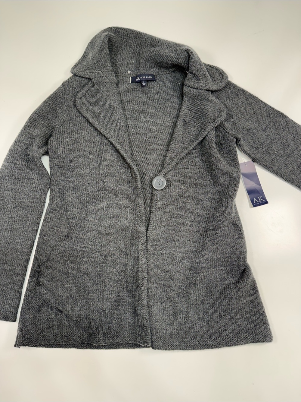 Anne Klein Wool Blend Dark Charcoal Button-Front Knit Cardigan - Picture 5 of 9